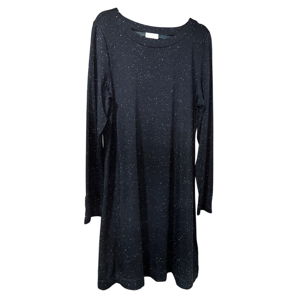 J.Jill Womens Black Speckled Knit A-Line Long Sleeve Dress Small